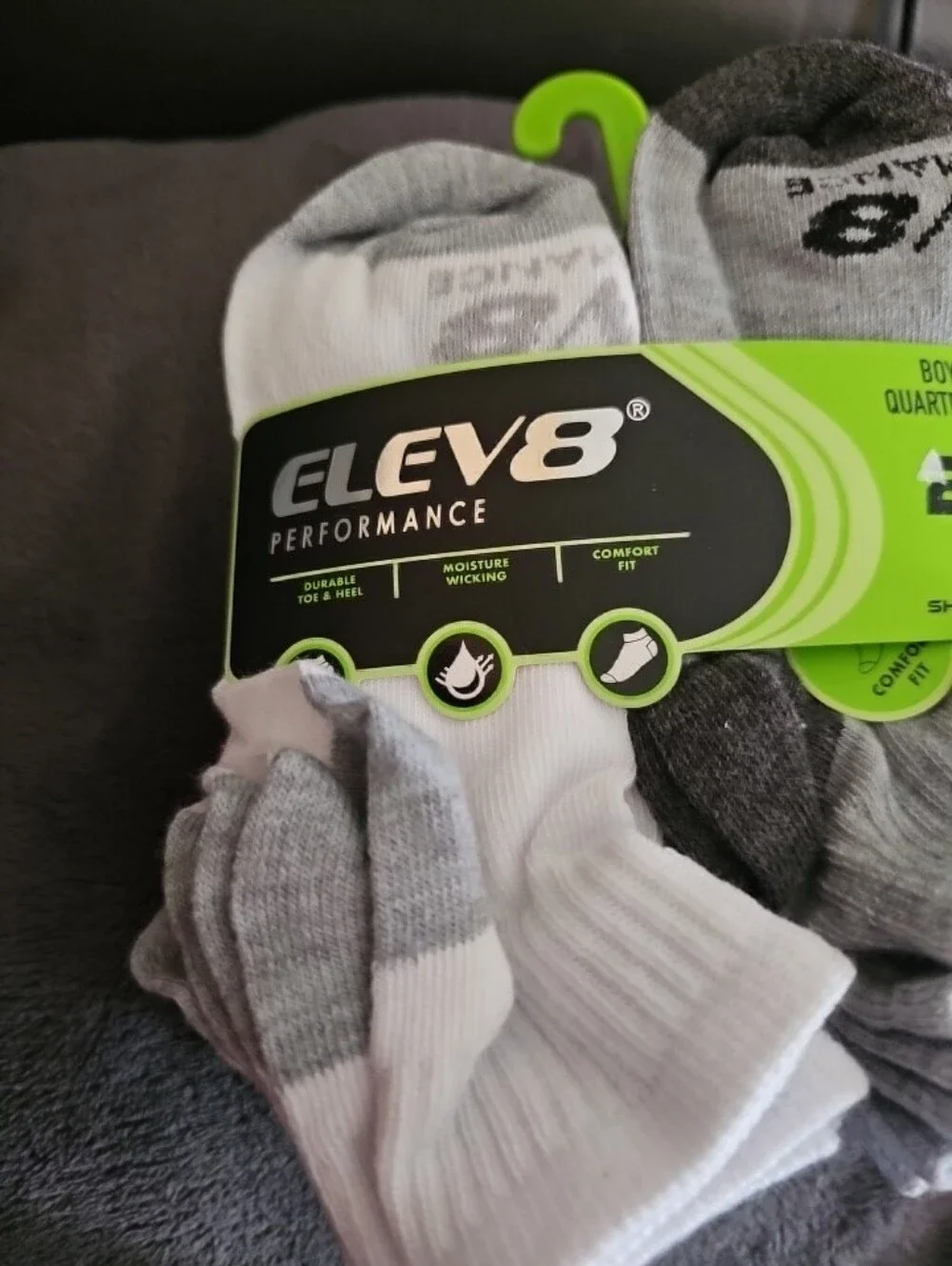 Elev8 Boys 20-Pack Quarter Socks - White & Gray